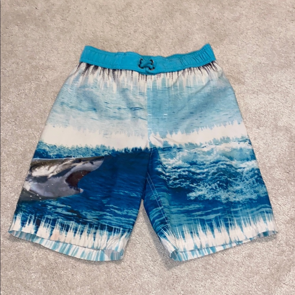Wonder Nation Blue Shark Print Kids Swim Trunks
